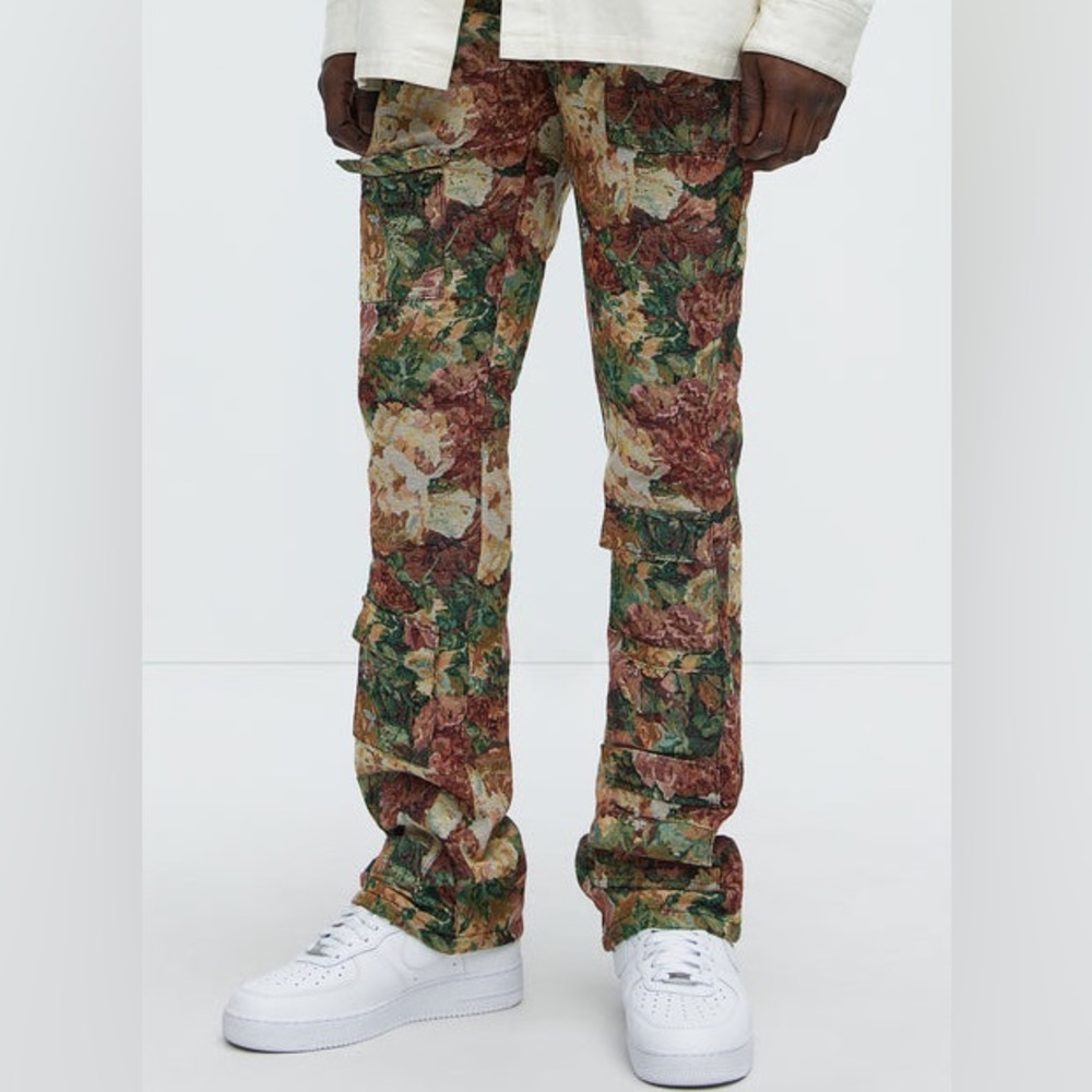 Mens Floral Tapestry Patterned Cargo Pants 38